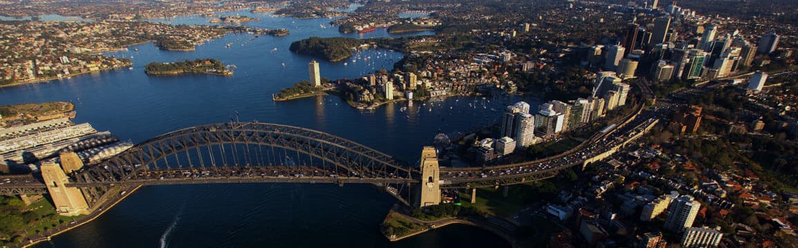 Aerial view of Sydney Harbour at sunset